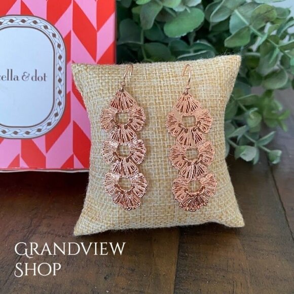 Stella & Dot Geneve Rose Gold Earrings Lace Linear - Picture 3 of 6